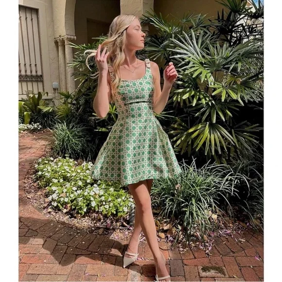 NWT Mestiza Sleeveless Green Patterned Mini Dress - Picture 7 of 12